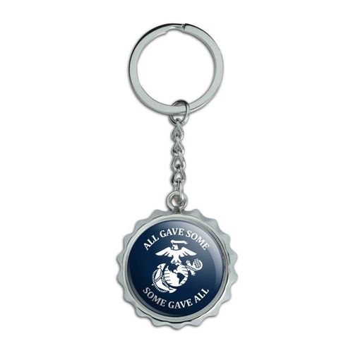 All Gave Some Some Gave All Marines USMC White on Blue Officially Licensed Keychain Chrome Plated Metal Pop Cap Bottle Opener