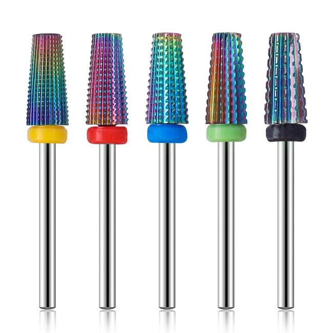 Mesee 5 Pieces Nail Drill Bit Set, 2.35mm Shank Tungsten Steel Tapered Barrel Nail Drill Bits, Acrylic Nail File Cuticle Drill Bits for Manicure Pedicure Art Polishing Cuticle Removal