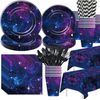 Space Galaxy Party Decorations Tableware - Outer Space Birthday Party Supplies, 