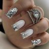 Cubahop 24pcs Short Square Silver Fake Nails Gradient Glitter False Nails Sequin Press on Nails for Women and Girls