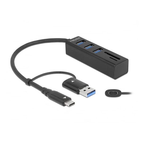 Delock 3 Port USB 3.2 Gen 1 Hub + SD and Micro SD Card Reader