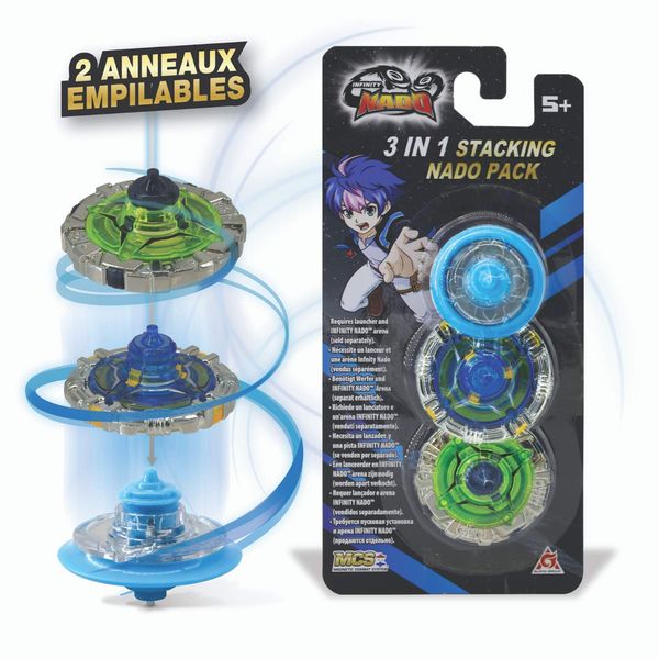 Infinity Nado Kreisel und 2 Aufsetzbare Ringe – Exklusives 3-in-1-Set mit 1 blauen Mini-Kreisel und 2 aufsetzbaren Ringen, Spielzeug für Kinder ab 5 Jahren, Battle Tops Kreisel Launcher, Spinning Tops