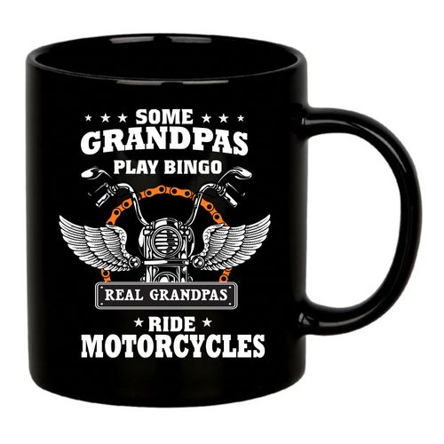 Panvola Some Grandpas Play Bingo Real Grandpas Ride Motorcycle Coffee Mug Grandfather Father's Day Gift From Grandson Granddaughter 11 oz Black (11 oz)