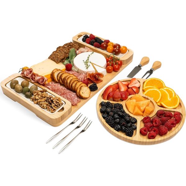 Charcuterie Board Gift Set - Cheese Board & Serving Tray - Large Bamboo Charc...
