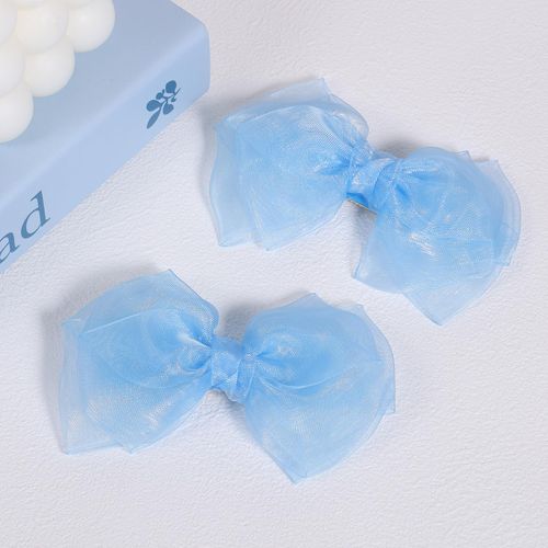 Blue Ribbon Hair Bows 4" Mesh Organza Hair Bow Alligator Clips Barrettes Ponytail Holder Decor Accessories for Women Girls Toddlers Teens Kids Children Back School Gift Set