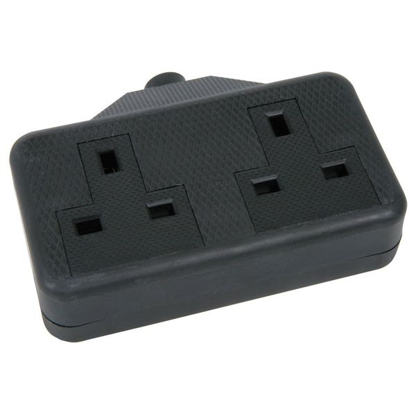Mercury Black Rubber 2 Gang Trailing Socket, 1-Pack