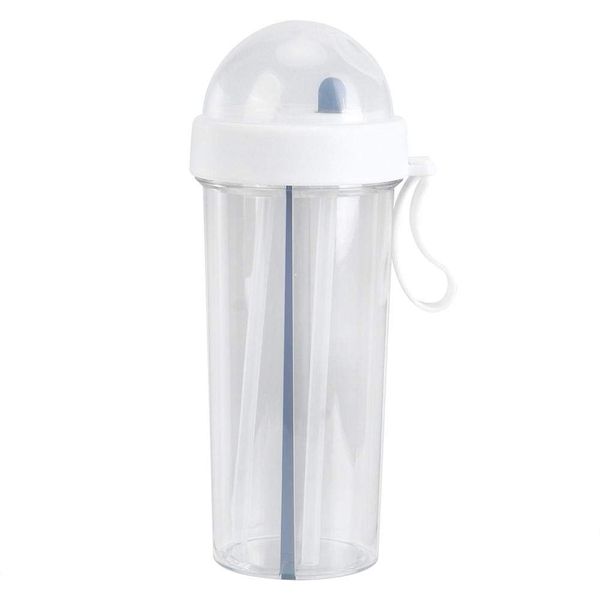 Dual Use Water Bottle 600ml Innovative Dual Use Water Bottle Straw Water Cup for Home Outdoor Camping Sport(White)