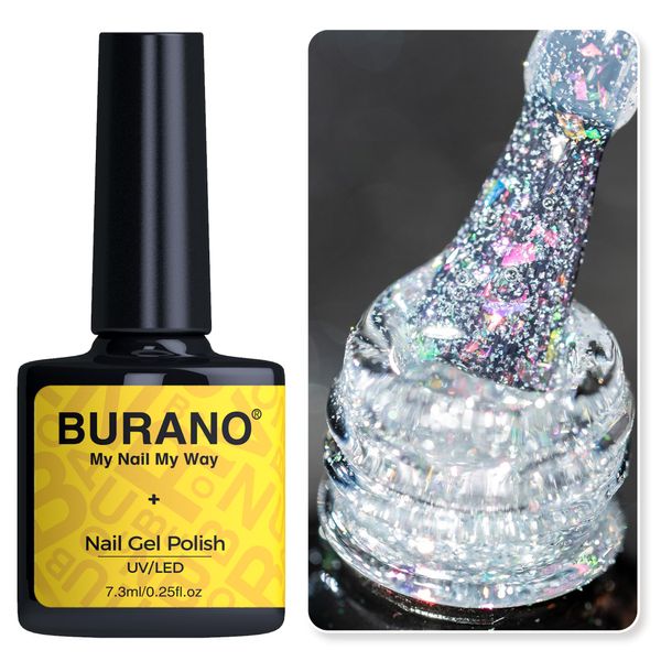 BURANO Holographic Gel Polish, Reflective Glitter Gel Polish 7.3ml UV LED Pink Glitter Gel Nail Polish for Home DIY, Diamond Gel Nail Polish Curing Required (YH23)