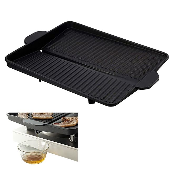 Samgyeopsal Healthy Grill Plate Cassette Stove Dedicated Square Plate Fluted Plate with Fluorine Treatment for Removing Excess Oil From the Plate Designed to Fit Cassette Stoves for Easy Cleaning, For