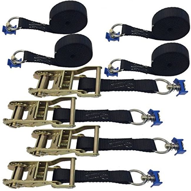 4 Pack of 1in Ratchet Straps with L-Track Fittings (8ft, Black)