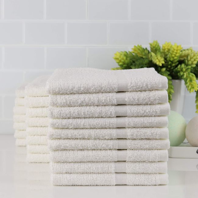 1888 Mills Rapture, 100% Cotton, Microfiber Alternative, Hemmed, 24-Piece Utility Washcloth Set-White