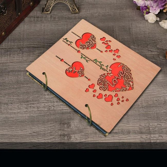 Giftgarden  4x6'' Wooden Cover Photo Albums Embroidered LOVE and Heart Photograph Book Holds 120 Photos