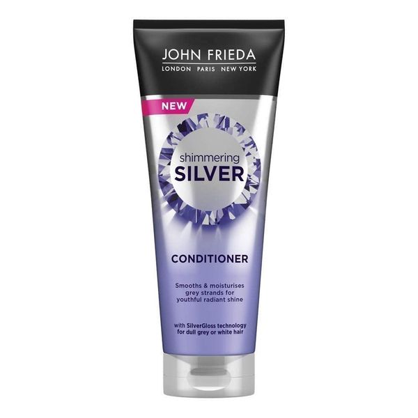 John Frieda Shimmering Silver Conditioner 250 ml, Toning Conditioner for Dull Grey or White Hair, Conditioner for Silver Hair with SilverGloss Technology