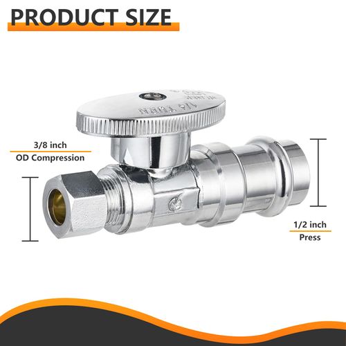 2-Pack HeSun Straight Stop Valve, 1/2" Press x 3/8" OD Compression Straight Stop, 1/4 Turn PEX Shut Off Valve for Bathroom(VALVE397-2)