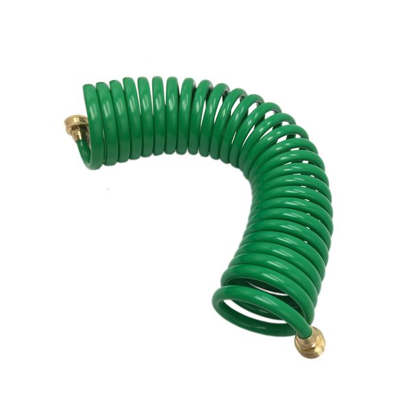 Leader_Pneumatic Recoil Hose Garden Hose EVA Curly Water Hose with Brass Connectors Watering Hose Coil Plastic Spring Hose Resistant Garden Coil Hose Self Coil Hose 25 FT, Green