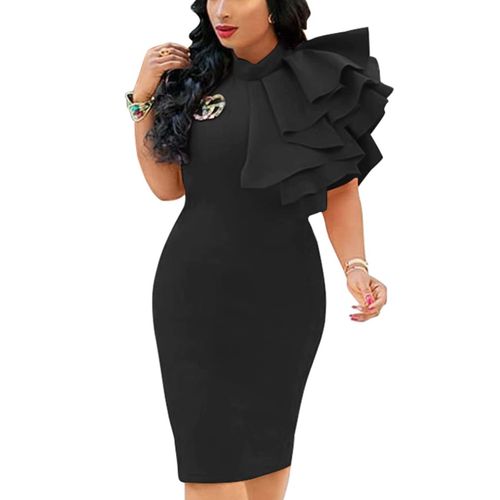 XXTAXN Women's Cocktail Bodycon Ruffle Sleeveless Formal Midi Pencil Dress Black