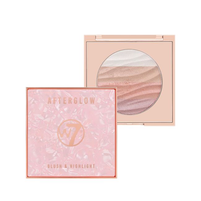 W7 Afterglow Blusher & Highlight Compact - Pink & Gold Glowing Pressed Powder Compact