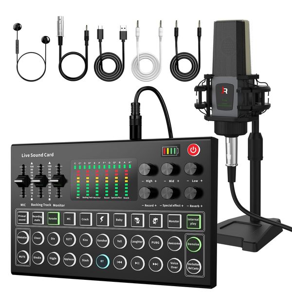 RHM Podcast Equipment Bundle, All-in-One Audio Interface DJ Mixer with Microp...