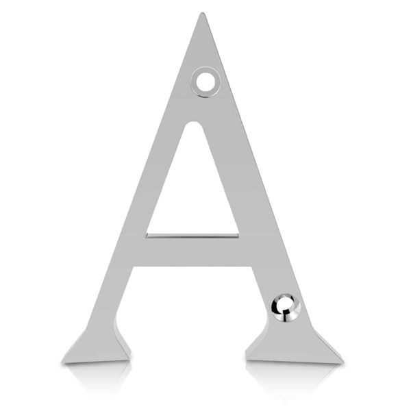 XFORT Polished Chrome Front Door Letter A, House Number Suitable for All Door Types including Wooden, uPVC, and Composite.