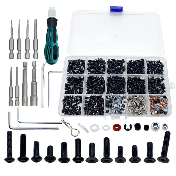 520pcs RC Screws and RC Screwdrivers Set, RC Tools Kit, for Traxxas Redcat Arrma Axial RC4WD HSP HPI SCX10 Losi 1/8 1/10 1/12 1/16 Scale Car RC Hardware Kit