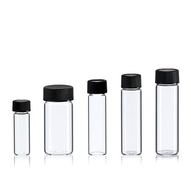 Glass Vial Assortment 5 Sizes 1- 5 Dram Clear - US Made - 25 Bottles with Caps