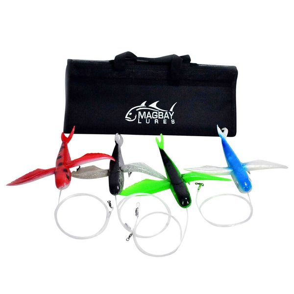 4 Pack Colored Flying Insane Tuna Marlin Lures Fully Rigged + Lure Bag