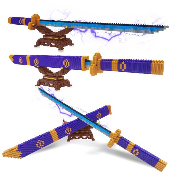 JESGO Cosplay Anime Zoro Sword Building Set Compatible with Lego, 22.8in One Piece Yamato Roronoa Katana Samurai Sword Building Blocks with Scabbard & Stand, Gift for Adult & Kid(1000+PCS)