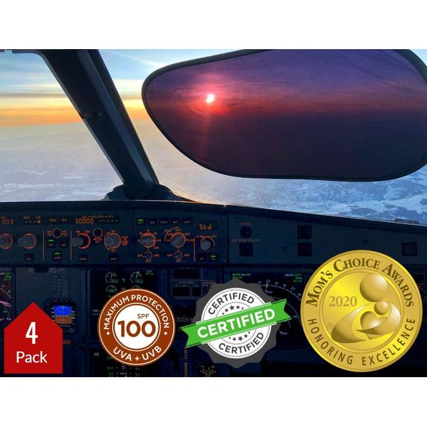 kinder Fluff Car Window Shade (4Pack)-The Only Certified Cockpit & Car Window Sun Shade for Baby & Pilots Proven to Block 99.95% UVR -Mom's Choice Gold Award- Aircraft & Car Seat Sun Protection - S