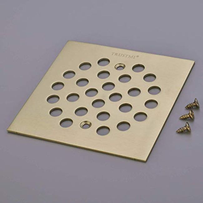TRUSTMI 4-1/4 Inch Screw-in Shower Drain Cover Replacement Square Floor  Drainer Grate,Brushed Gold