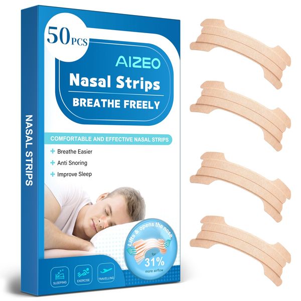 Nasal Strips, 50 Pcs Extra Strong Nose Strips Anti Snoring Devices, Instantly Relieves Nasal Congestion and Helps Reduce Snoring, Nose Strips for Breathing, Drug-Free, Snoring Aids for Men and Women