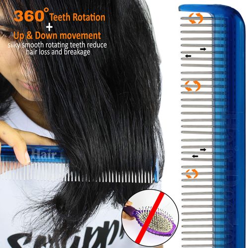 Hair Doctor Vanity Comb with silky smooth rotating teeth prevents hair loss and damage (7" Sky Blue)