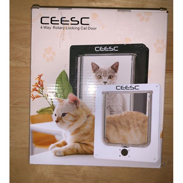 CEESC Cat Door Pet Door with Rotary 4 Way Lock for Cats Indoor Outdoor NIB