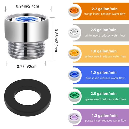 7 Water Restrictor for Shower Head, Shower Flow Pressre Reducer Limiter Set Water Flow Saver Adapter Shower Head Flow Restrictor for Fixed and Handheld Shower Head1.2/1.5/1.8/2/ 2.2/2.5 GPM