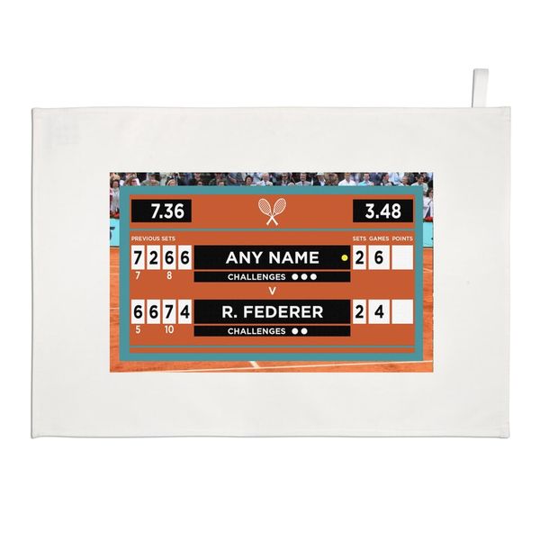 Personalised Tennis Scoreboard Clay Tea Towel Name & Opponent Sections Can Be Changed