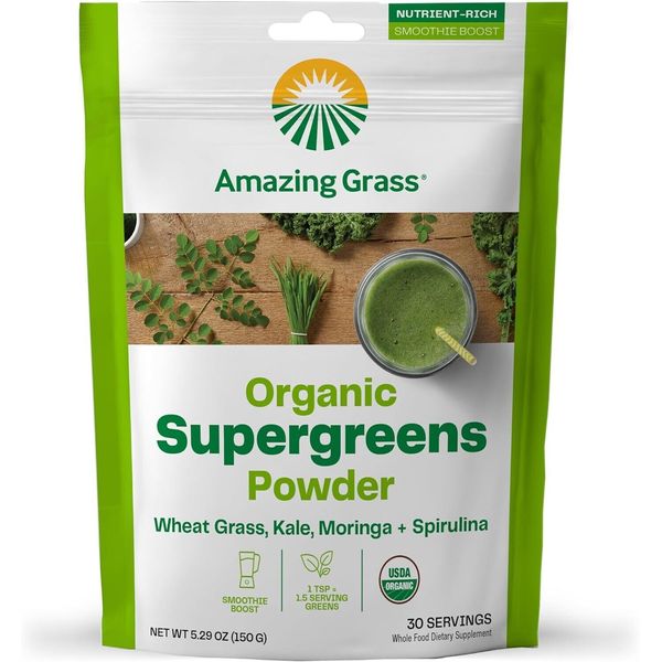 Greens Powder Smoothie Mix with Spirulina, Moringa, Wheat Grass & Kale Smoothie