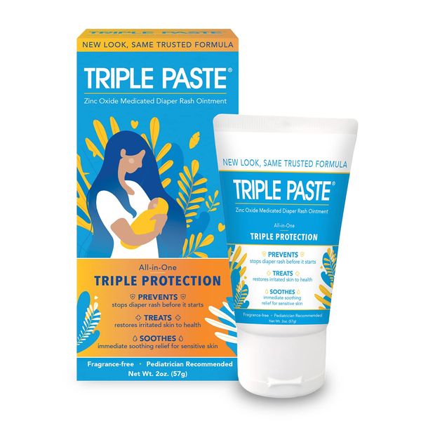 Triple Paste Diaper Rash Cream for Baby - 2 oz Tube - Zinc Oxide Ointment Treats, Soothes and Prevents Diaper Rash - Pediatrician-Recommended Hypoallergenic Formula with Soothing Botanicals