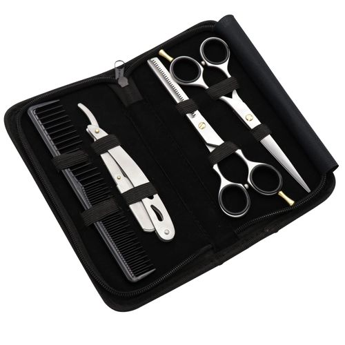 Barber Hair Scissors Cutting & Thinning Scissors Kit Straight Edge Razor Comb with Black Storage Case With Free Blades (Dull 6.5 Inch)