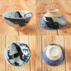Minoru Pottery Rice Bowl, White Wave Whale, Blue, Medium