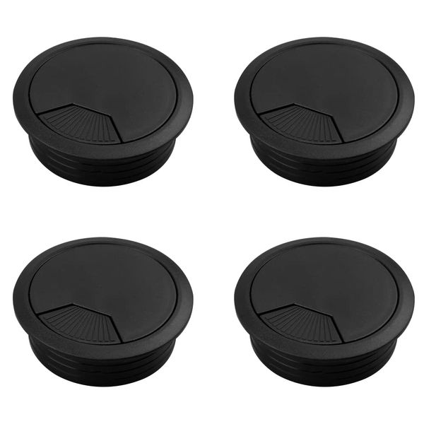 4 Pcs 60mm Desk Grommet Desk Table Grommet Cable Tidies Computer Desk Cable Hole Cover Desk Cable Wire Grommet for Home and Office (Black)