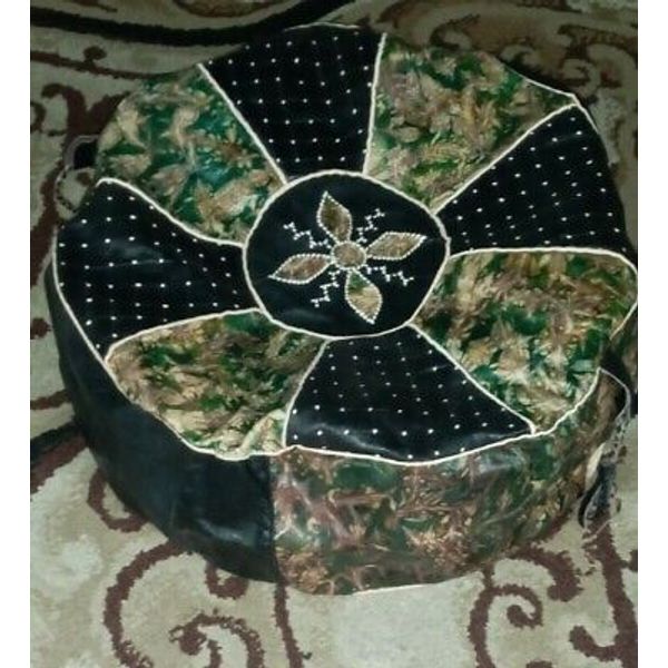 New Handmade POUF Genuine Leather Pouffe Ottoman Footstool round floor pillow