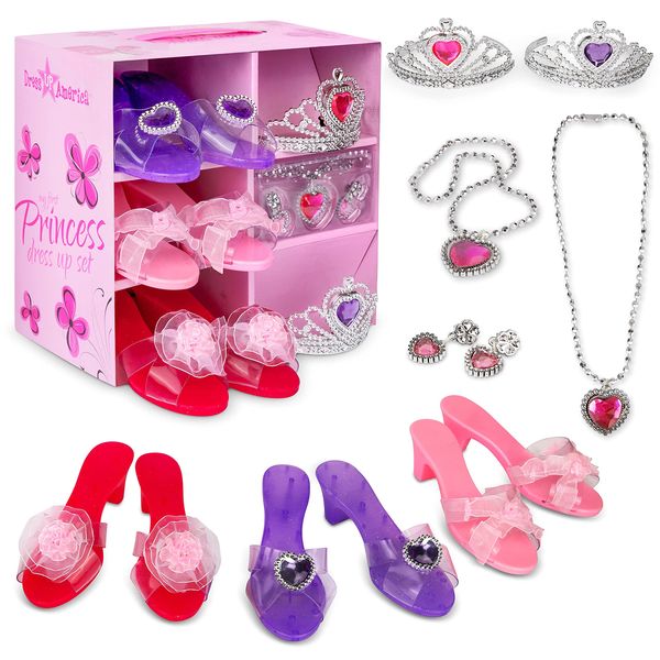 Princess Dress Up Shoes for Girls - Princess Heels, Tiaras, and Jewelry Set - Toddler Gifts for Ages 3, 4, 5, 6, Birthday Gifts for Girls