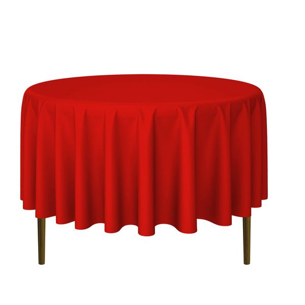 90" Round Polyester Fabric Tablecloths for Wedding Banquet - Red