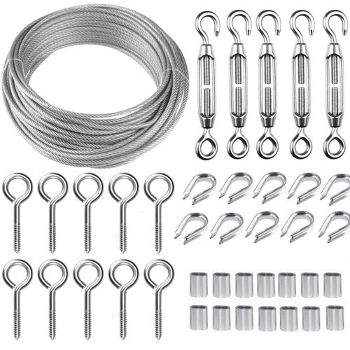 TooTaci Garden Wire 30M/2mm Stainless Steel Wire Rope Kit,M5 Turnbuckle Wire Tensioner Kit,Fence Wire Roll Kit,Cable Railing Kit,2mm PVC Coated Wire Rope Metal Cable,Vine Eyes for Climbing Plants