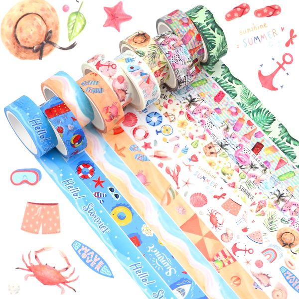 10 Rollen Washi Tape Set Sommer Multi-Muster Dekoratives Klebeband Tropisches Abdeckband Scrapbook Klebeband Washi Masking Tape Japanisches Papier Tape für DIY Crafts Scrapbooking Kunsthandwerk