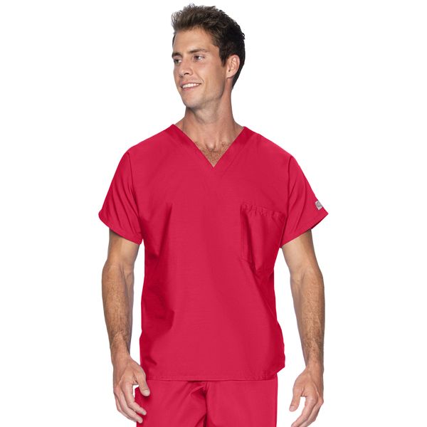 Landau Scrub Zone Unisex Relaxed Fit 1-Pocket V-Neck Scrub Top 71221 Red