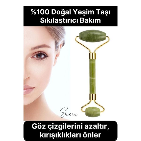 Premium %100 Doğal Yeşim Taşı 2 Başlıklı Masaj Aleti Yaşlanma Karşıtı Gua Sha Yüz Bakım Face Roller