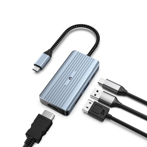 USB C Hub, Tymyp 4 in 1 USB C Hub, Dual Display 8K@30Hz HDMI 8K@30Hz DP, USB 3.0, 100W USB-C PD, 4 Port Dock Station for Laptop, Projector, and More Type C Devices