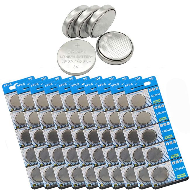  CR2450 Lithium Battery 3 Volt Coin Button 50 Pack : Health &  Household