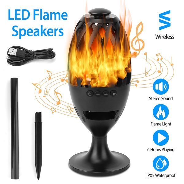 LED Flame Table Lamp Torch Atmosphere Wireless Speaker Stereo Bass Speaker+Pole