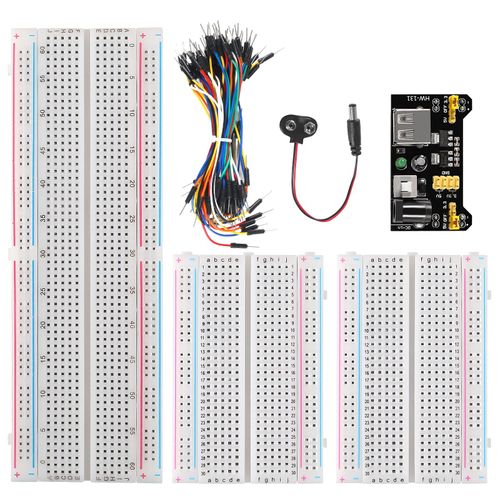Diitao Breadboard Jumper Wire Kit with Power Supply Module and Battery Clip,1PCS 830 tie-Points Breadboard & 2PCS 400 tie-Points Breadboard & 65PCS Breadboard Jumper Wires(12/16/20/25cm)